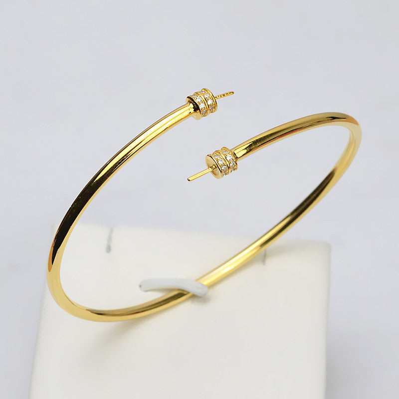 Cubic Zirconia Silver Women Pearl Bangle Setting - Feliz Pearl