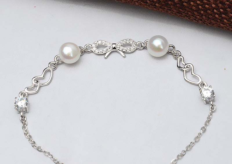 Cubic Zirconia Bow Tie Pearl Bracelet Setting-Feliz Pearl - Feliz Pearl