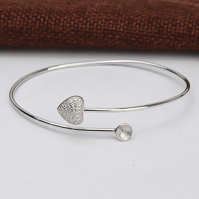 S925 Sterling Silver Lovely Heart Pearl Bangle Settings - Feliz Pearl