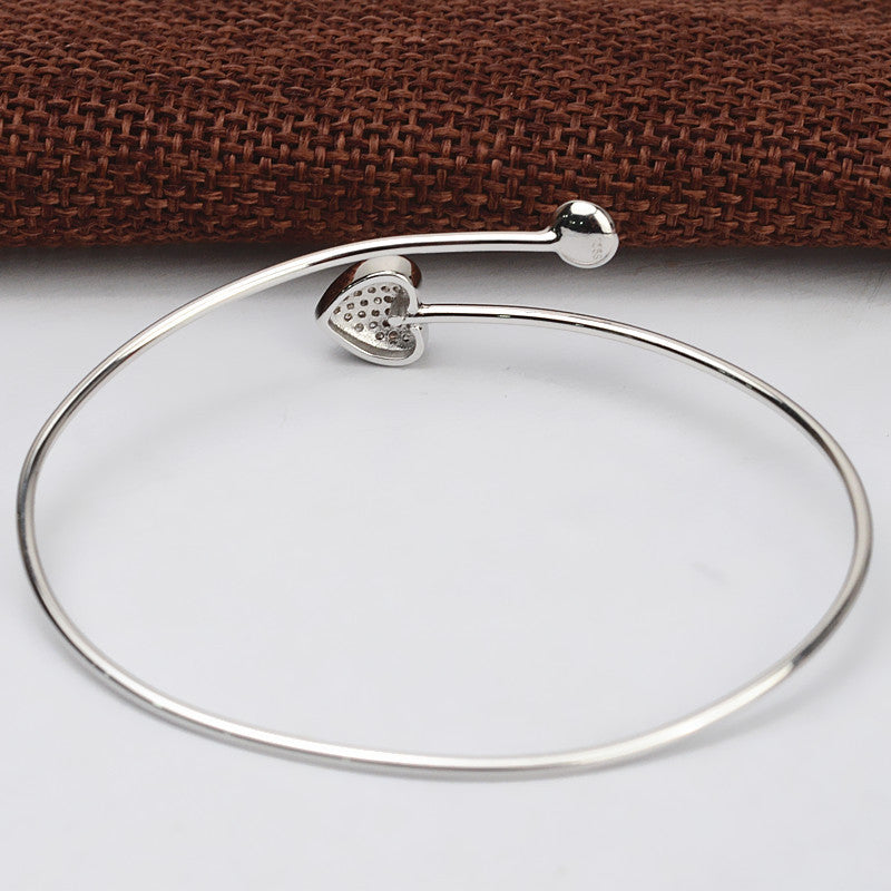 S925 Sterling Silver Lovely Heart Pearl Bangle Settings - Feliz Pearl
