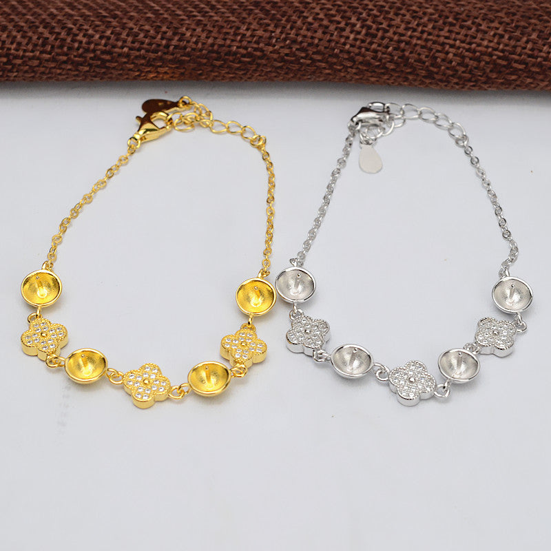 Women Four Leaf Clover Silver Pearl Bracelet Setting-Feliz Pearl - Feliz Pearl