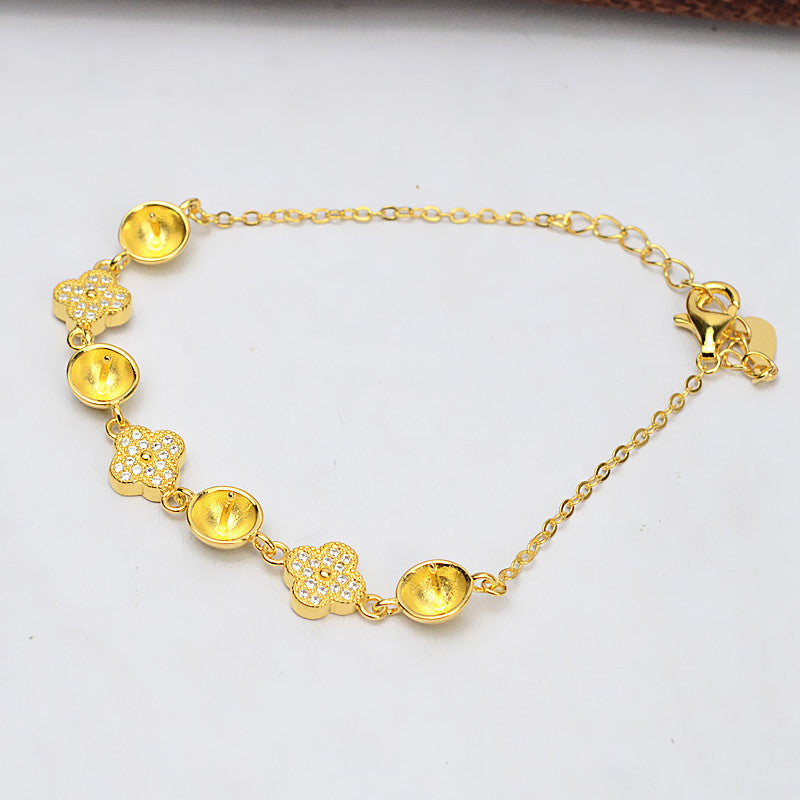 Women Four Leaf Clover Silver Pearl Bracelet Setting-Feliz Pearl - Feliz Pearl