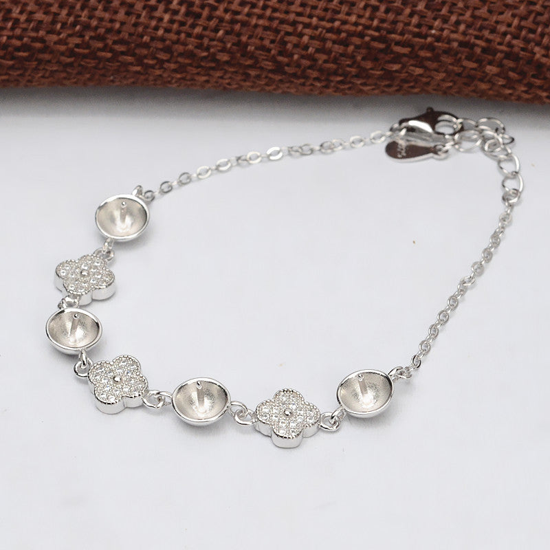 Women Four Leaf Clover Silver Pearl Bracelet Setting-Feliz Pearl - Feliz Pearl