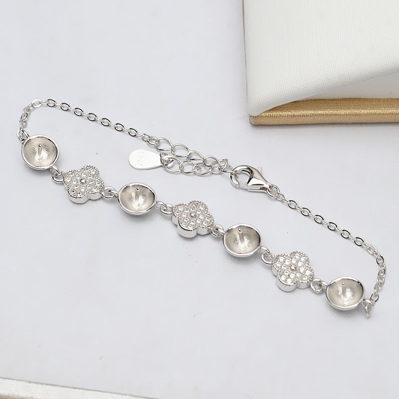 Women Four Leaf Clover Silver Pearl Bracelet Setting-Feliz Pearl - Feliz Pearl