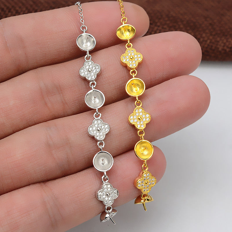 Women Four Leaf Clover Silver Pearl Bracelet Setting-Feliz Pearl - Feliz Pearl