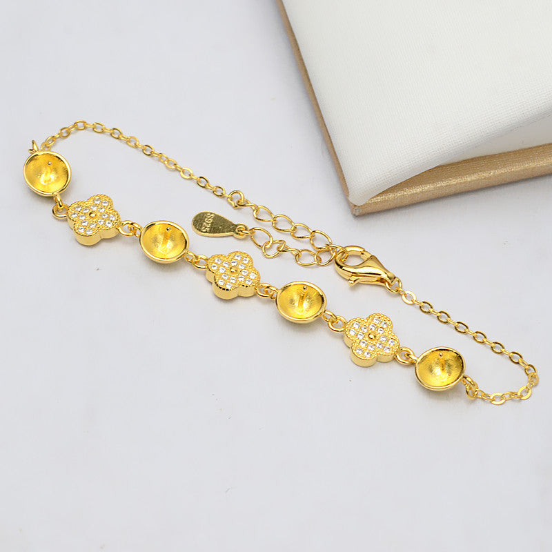Women Four Leaf Clover Silver Pearl Bracelet Setting-Feliz Pearl - Feliz Pearl