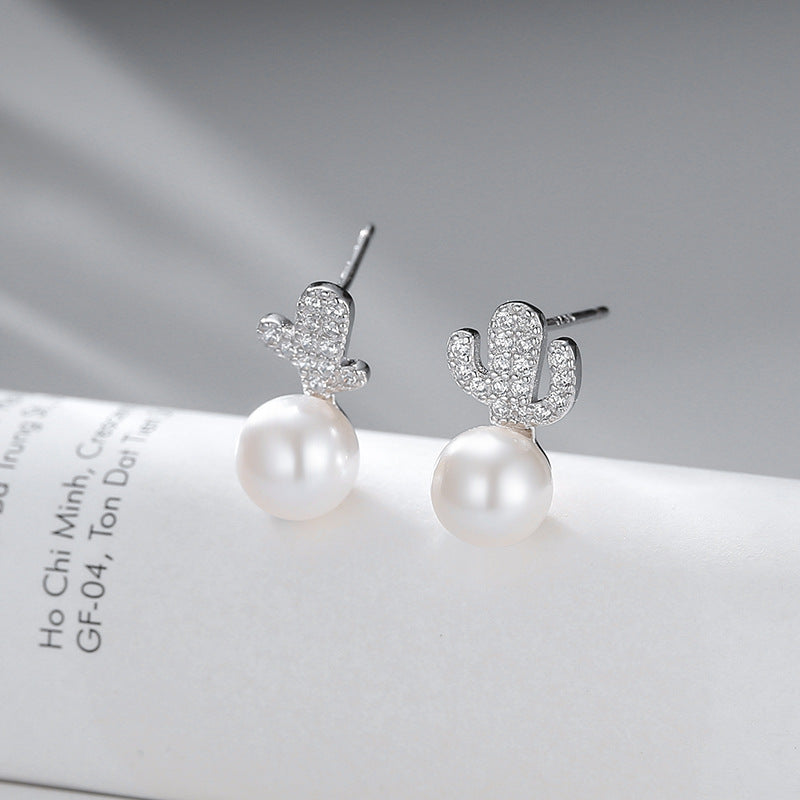Lovely Cubic Zirconia Cactus Earring Setting-S925 Sterling Silver - Feliz Pearl