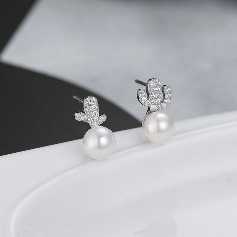 Lovely Cubic Zirconia Cactus Earring Setting-S925 Sterling Silver - Feliz Pearl