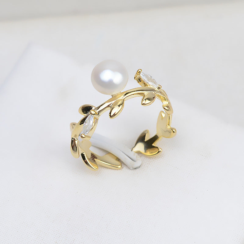Silver Wreath Design Adjustable Size Pearl Ring Mounting - Feliz Pearl
