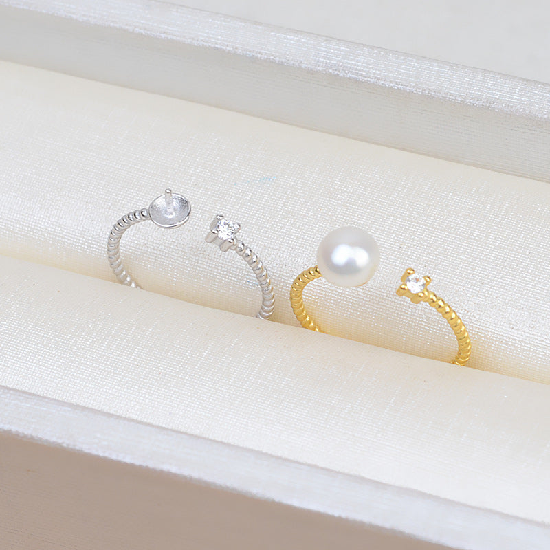 Square CZ Twisted Pearl Ring Settings-S925 Sterling Silver - Feliz Pearl
