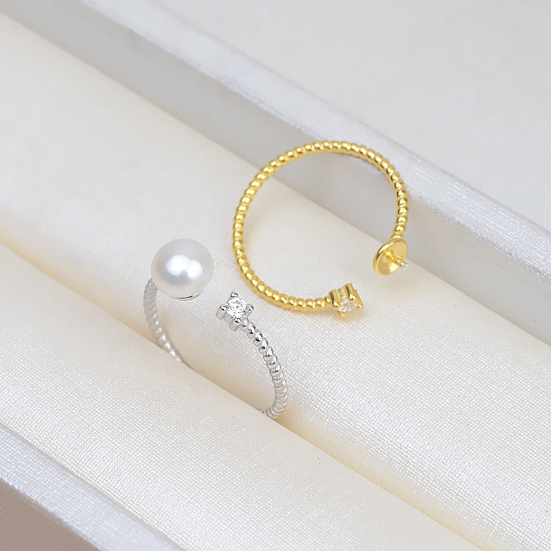 Square CZ Twisted Pearl Ring Settings-S925 Sterling Silver - Feliz Pearl