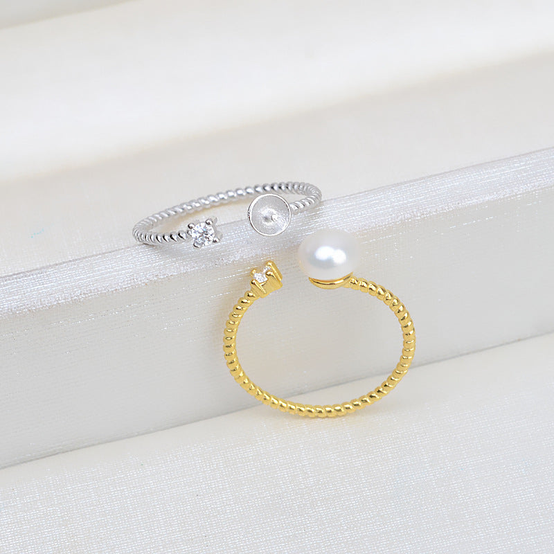 Square CZ Twisted Pearl Ring Settings-S925 Sterling Silver - Feliz Pearl
