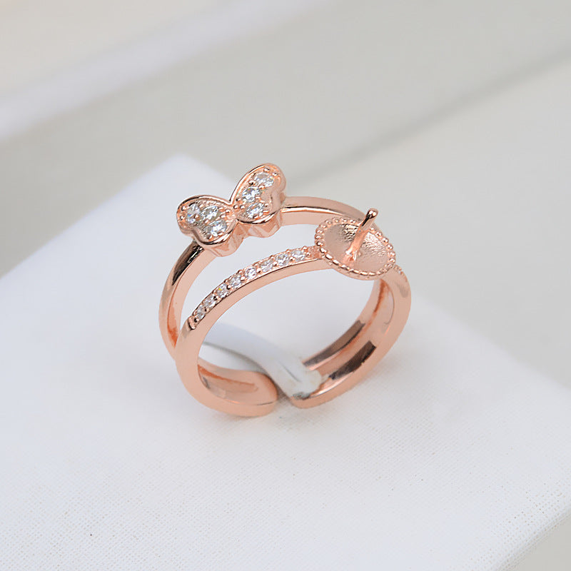 S925 Sterling Silver CZ Mini Butterfly Pearl Ring Setting - Feliz Pearl