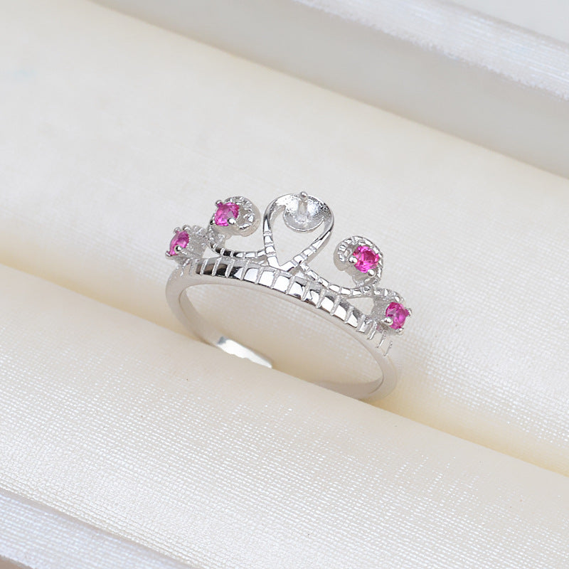 S925 Silver Purple Zircone Crown Pearl Ring Settings - Feliz Pearl