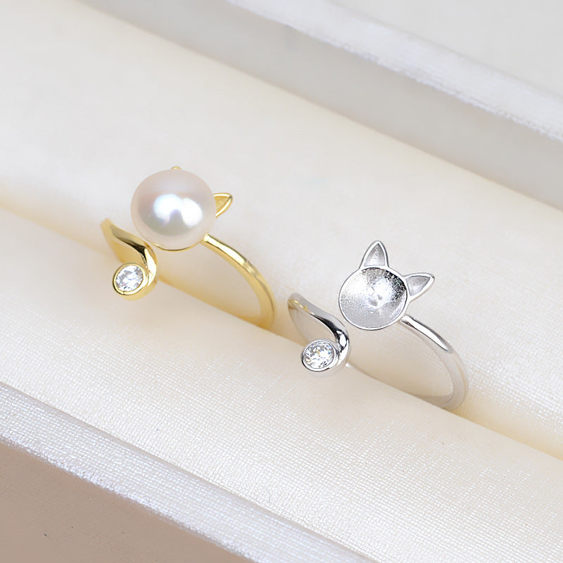 S925 Sterling Silver Lovely Cat Pearl Ring Setting Wholesale - Feliz Pearl
