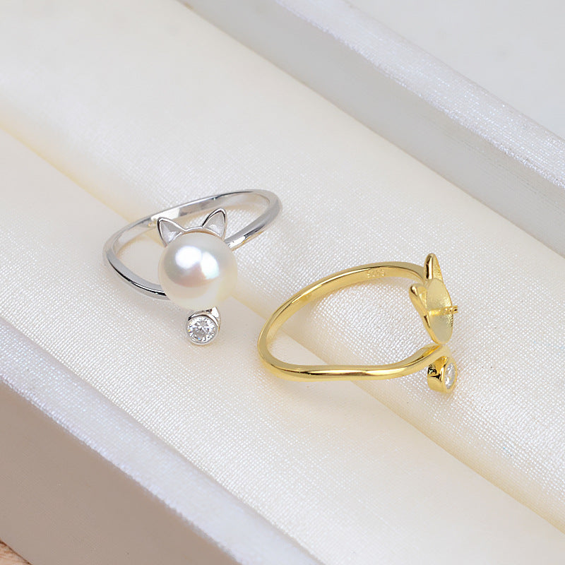 S925 Sterling Silver Lovely Cat Pearl Ring Setting Wholesale - Feliz Pearl