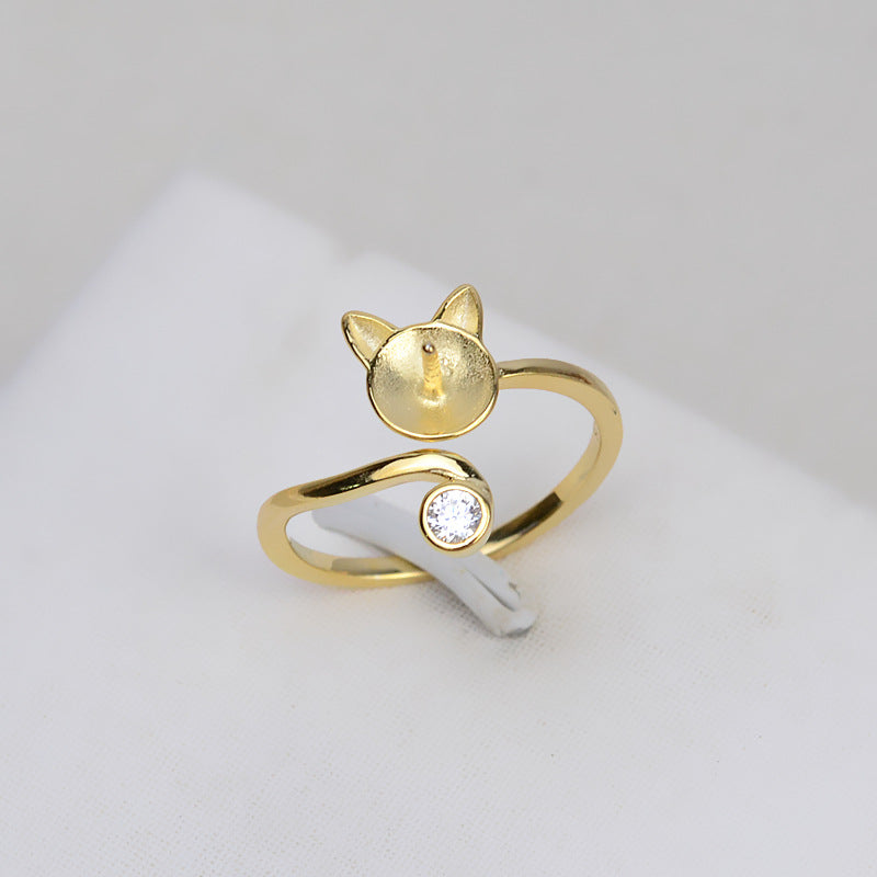 S925 Sterling Silver Lovely Cat Pearl Ring Setting Wholesale - Feliz Pearl