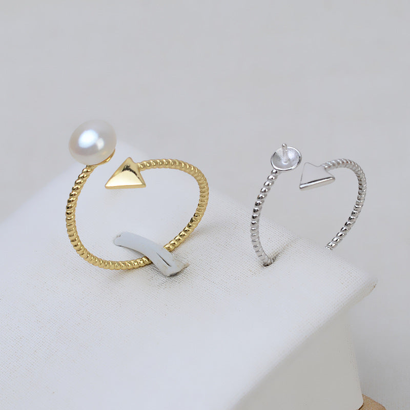 Minimalist S925 Sterling Silver Twisted Arrow Pearl Ring Mounting - Feliz Pearl