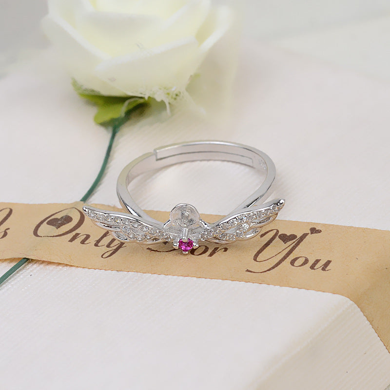 S925 Sterling Silver Angel Wing Pearl Ring Mounting for Jewelry Diy - Feliz Pearl