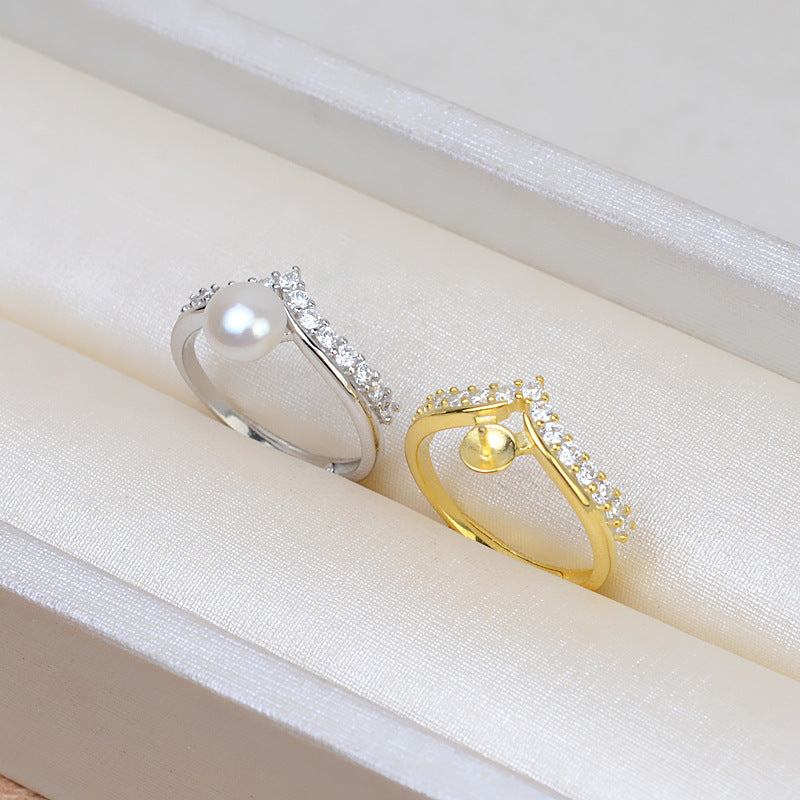 Tiny Crown Pearl Ring Setting-S925 Sterling Silver - Feliz Pearl
