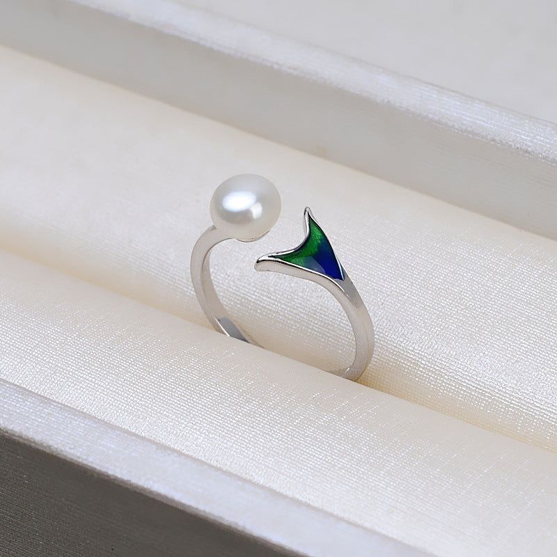 Adjustable Size Mermaid Tail Pearl Ring Silver Mounting-Feliz Pearl - Feliz Pearl