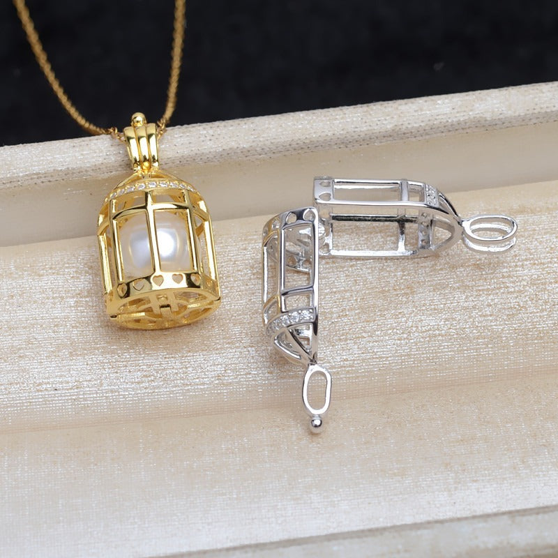 Shiny CZ Birdcage Pearl Cage Pendant-Feliz Pearl - Feliz Pearl