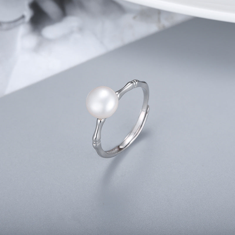 S925 Sterling Silver Bamboo Design Pearl Ring Setting - Feliz Pearl