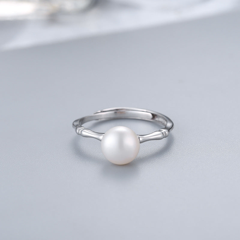 S925 Sterling Silver Bamboo Design Pearl Ring Setting - Feliz Pearl