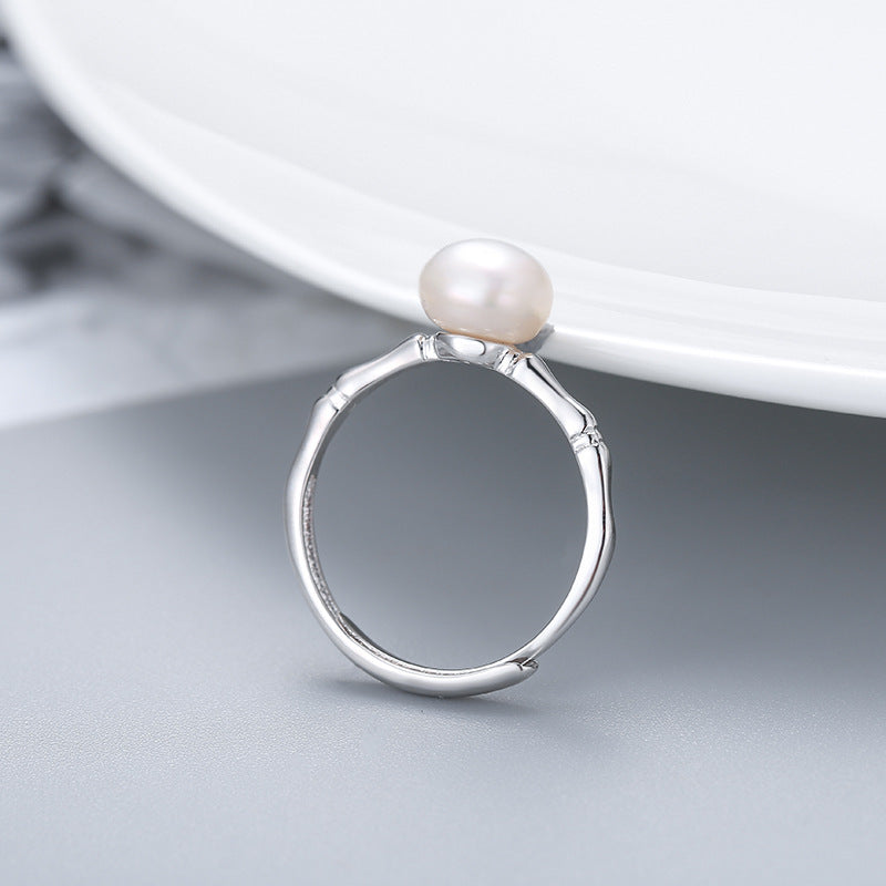 S925 Sterling Silver Bamboo Design Pearl Ring Setting - Feliz Pearl