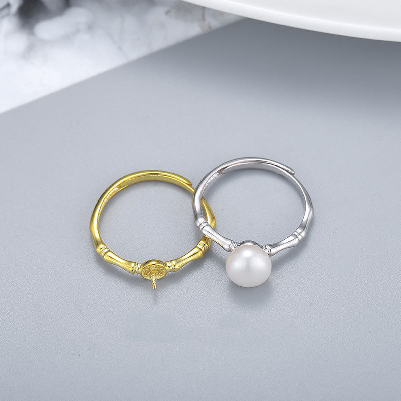 S925 Sterling Silver Bamboo Design Pearl Ring Setting - Feliz Pearl