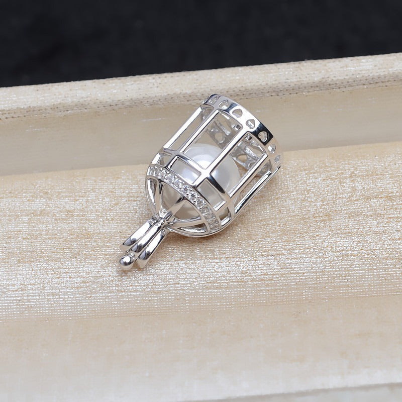 Shiny CZ Birdcage Pearl Cage Pendant-Feliz Pearl - Feliz Pearl