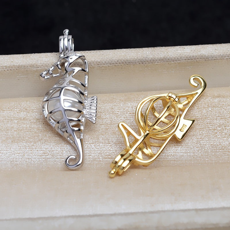 S925 Sterling Silver Seahorse Pearl Cage Pendant - Feliz Pearl