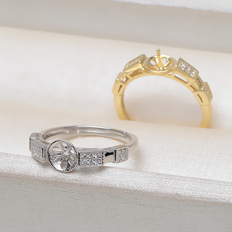 S925 Silver Vintage Pearl Ring Mounting-Wide Band Ring Setting - Feliz Pearl