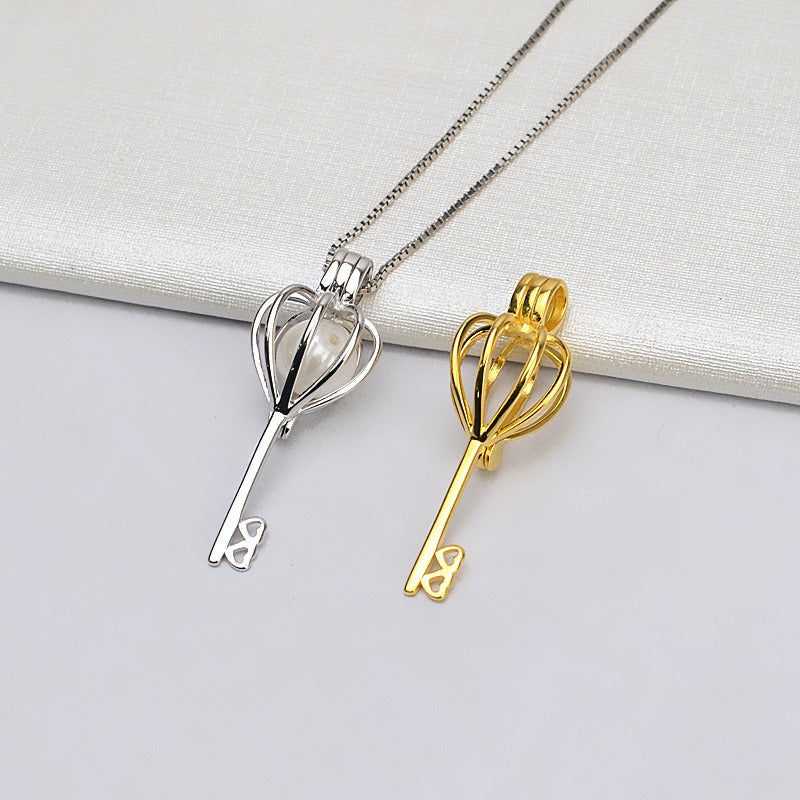 S925 Sterling Silver Key Cage Pearl Cage Pendant - Feliz Pearl