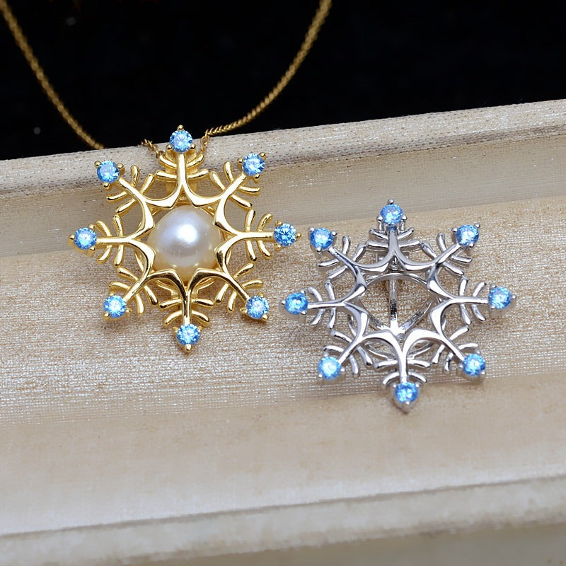 S925 Sterling Silver Snowflake Pearl Cage Pendant - Feliz Pearl