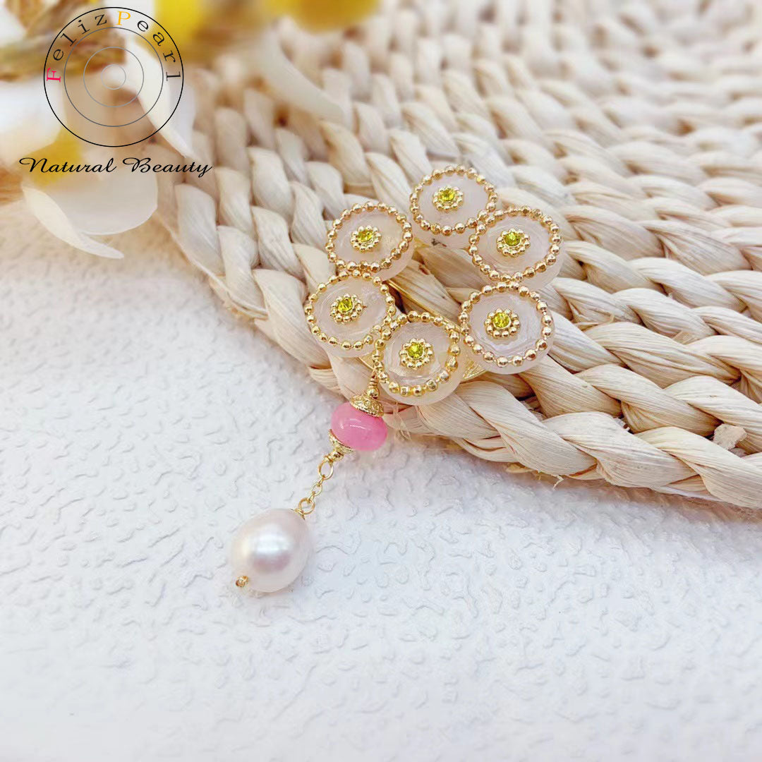 Princess. Pink Crystal Pearl Brooch - Feliz Pearl