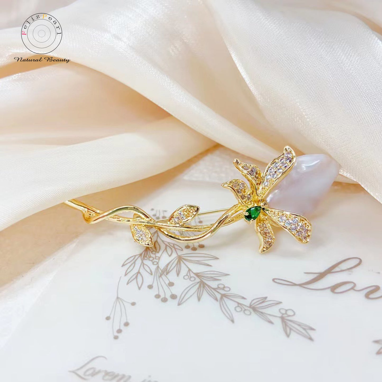 Wholesale Tulip Baroque Pearl Copper Brooch - Feliz Pearl