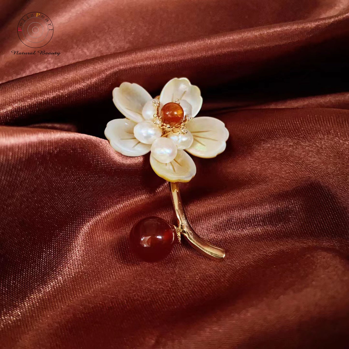 Wholesale Handmade Baroque Pearl Agate Brooch - Feliz Pearl