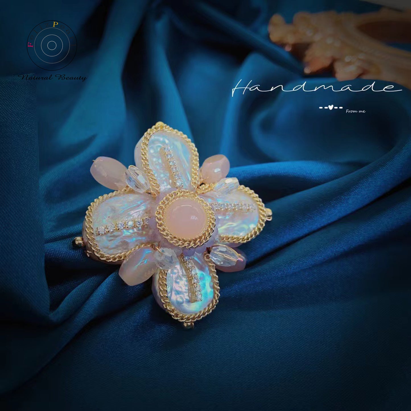 Vintage Baroque. Pink Crystal Freshwater Pearl Brooch - Feliz Pearl