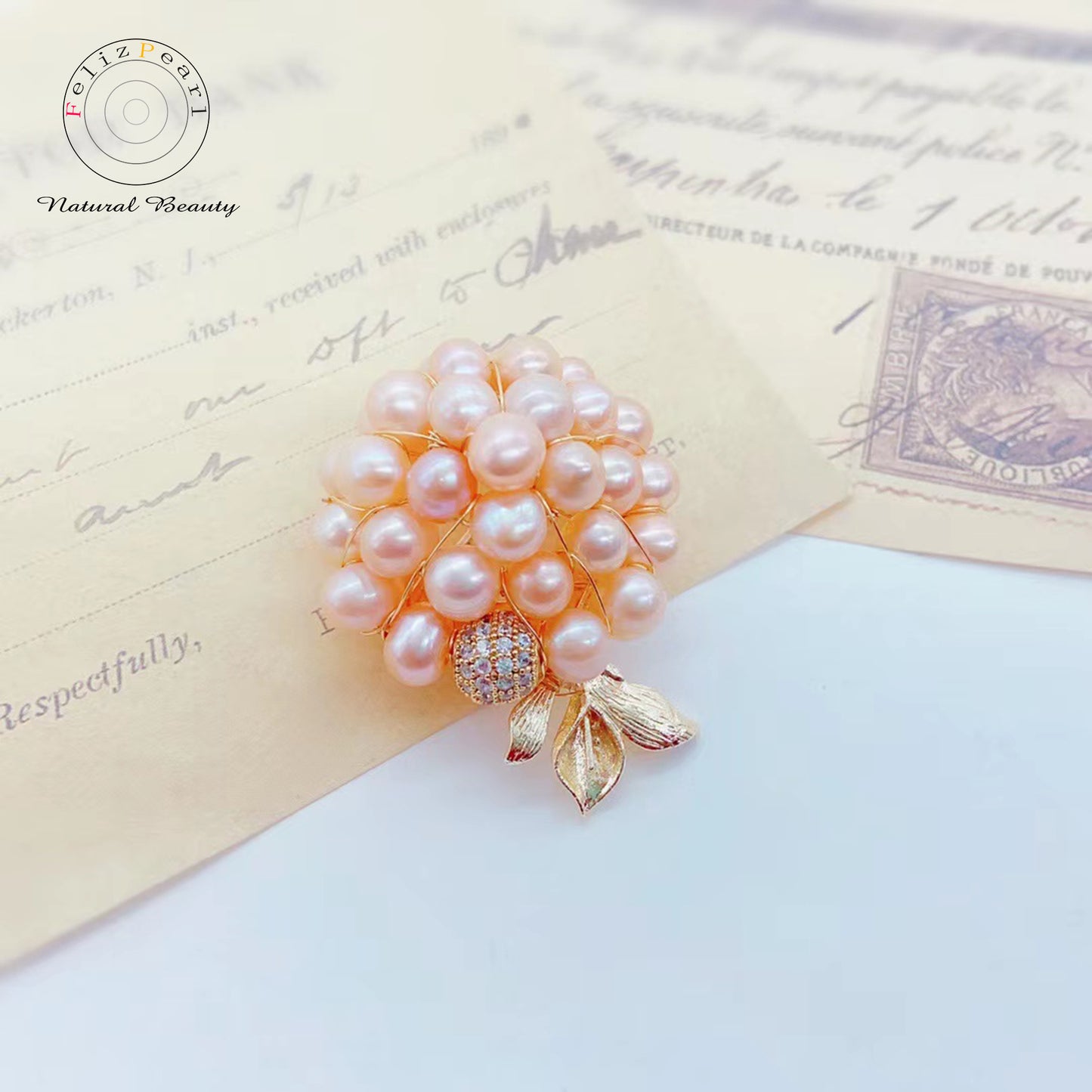Handmade Floral Freshwater Pearl Brooch - Feliz Pearl