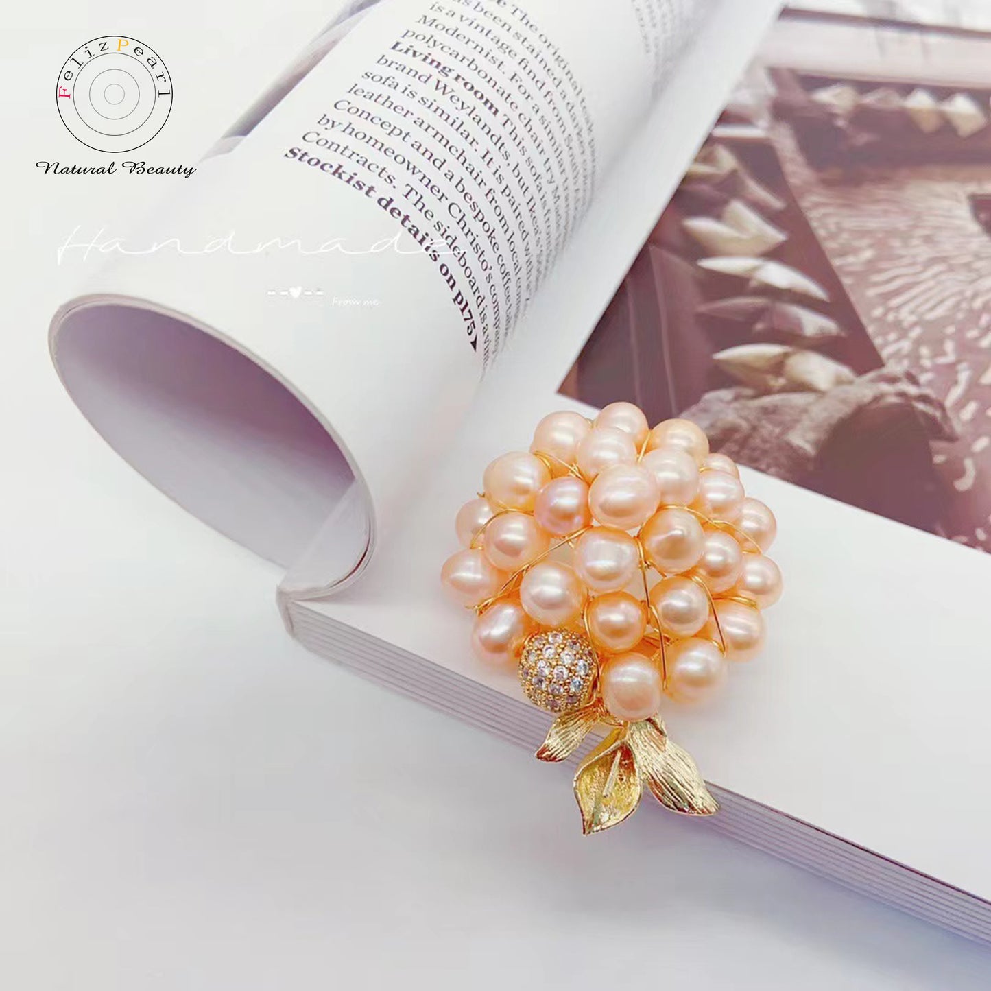 Handmade Floral Freshwater Pearl Brooch - Feliz Pearl