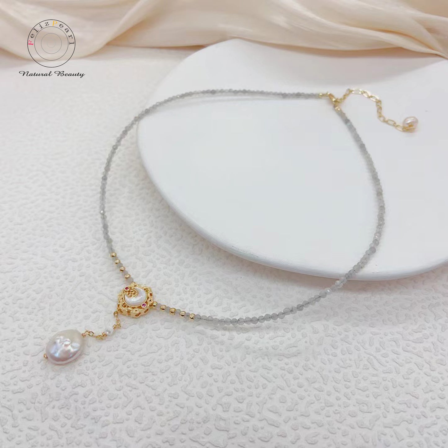 Moonlight Cat's Eye Stone Pearl Necklace - Feliz Pearl