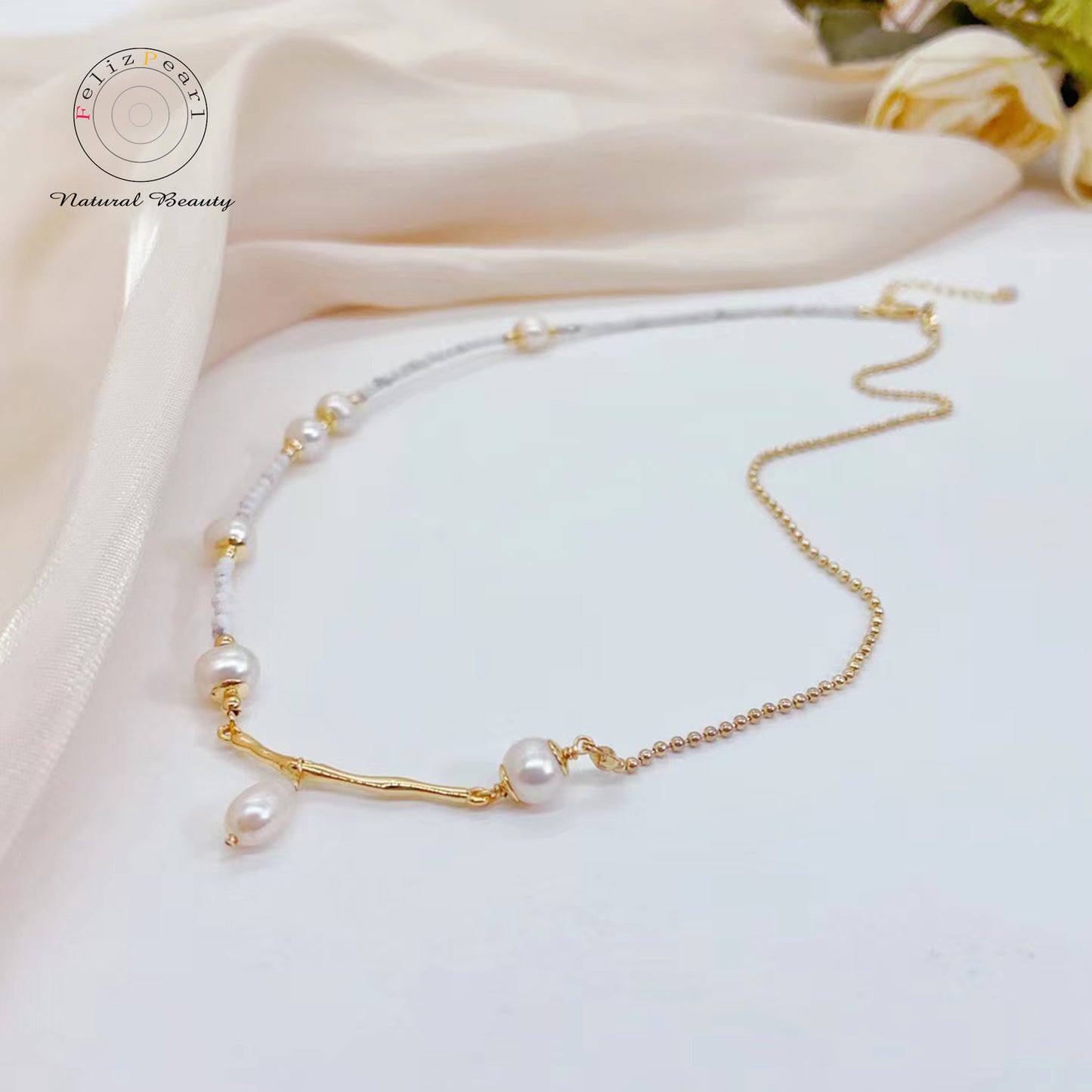 White Turquoise Freshwater Pearl Necklace - Feliz Pearl