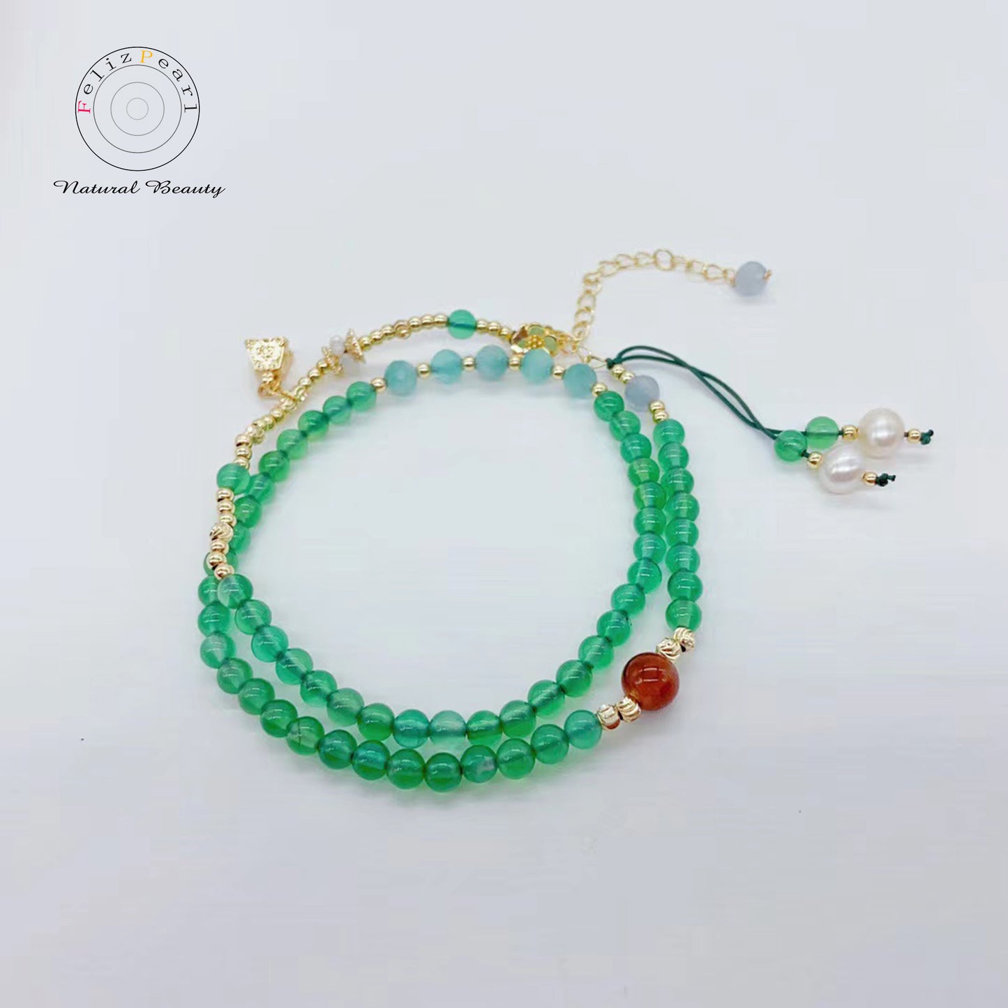 Asian Style Green Agate Necklace Daily Jewelry - Feliz Pearl