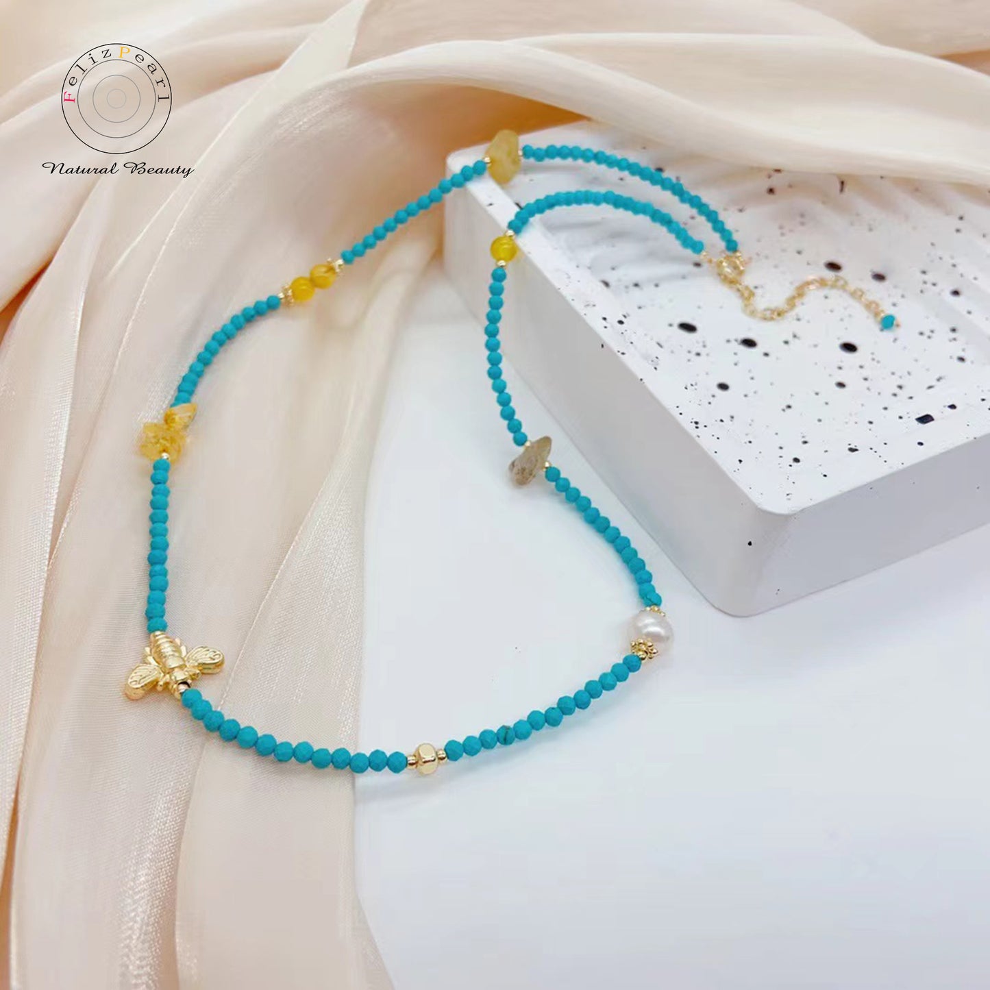 Blue Turquoise Necklace Baroque Pearl Jewelry - Feliz Pearl