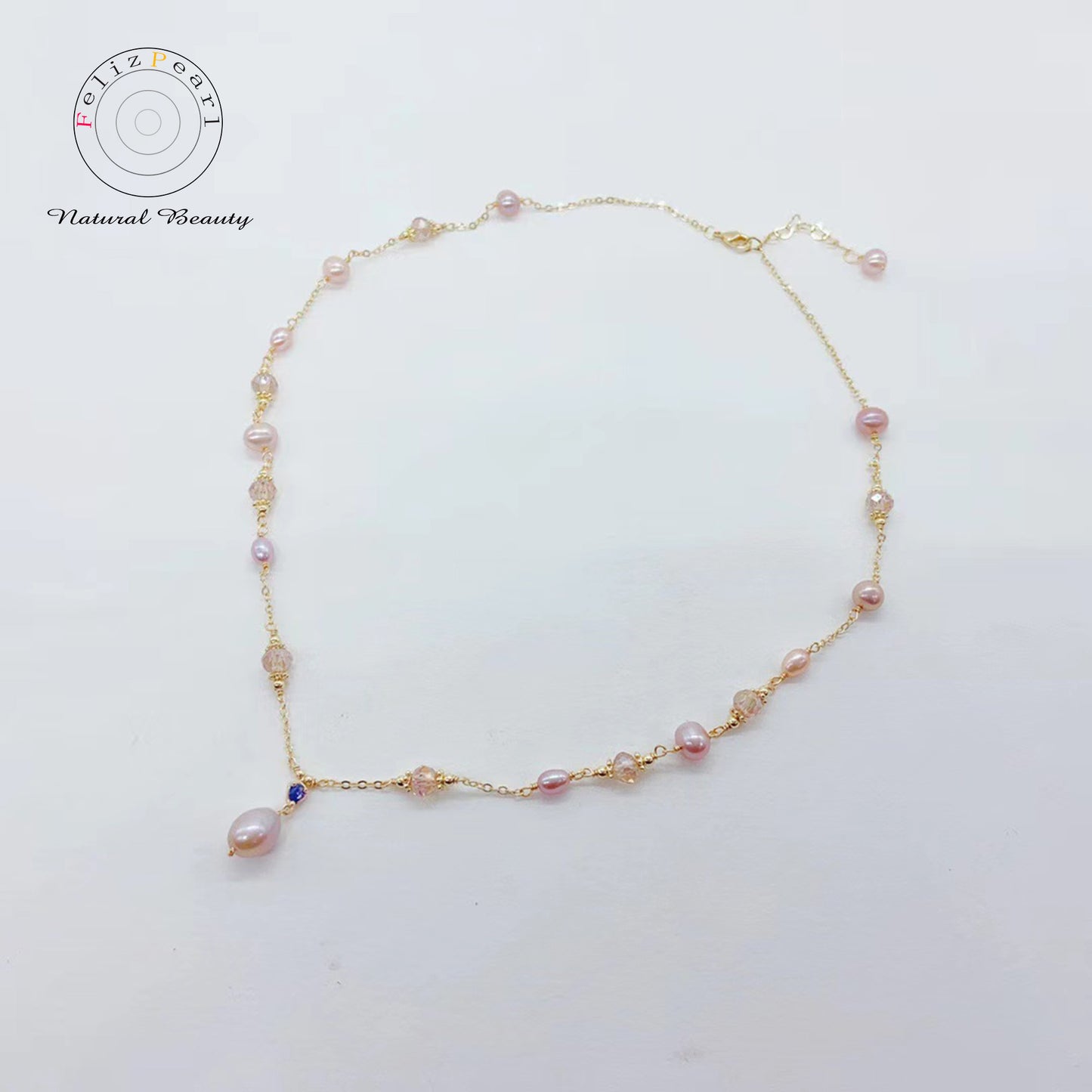 Galaxy Pink Crystal Pearl Necklace - Feliz Pearl