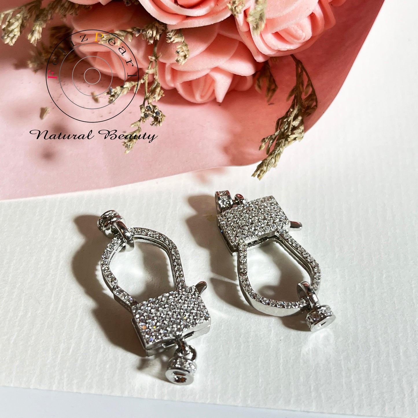 S925 Sterling Silver Cubic Zirconia Lobster Necklace Clasp - Feliz Pearl