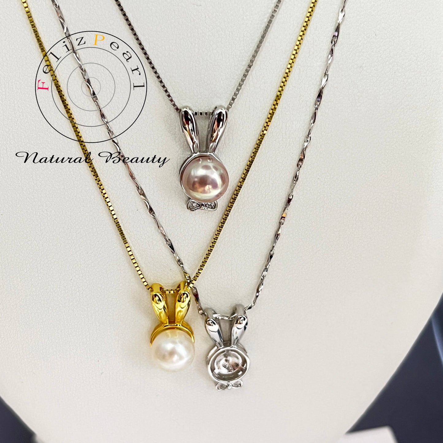 Bunny Pearl Pendant Settings- S925 Sterling Silver - Feliz Pearl