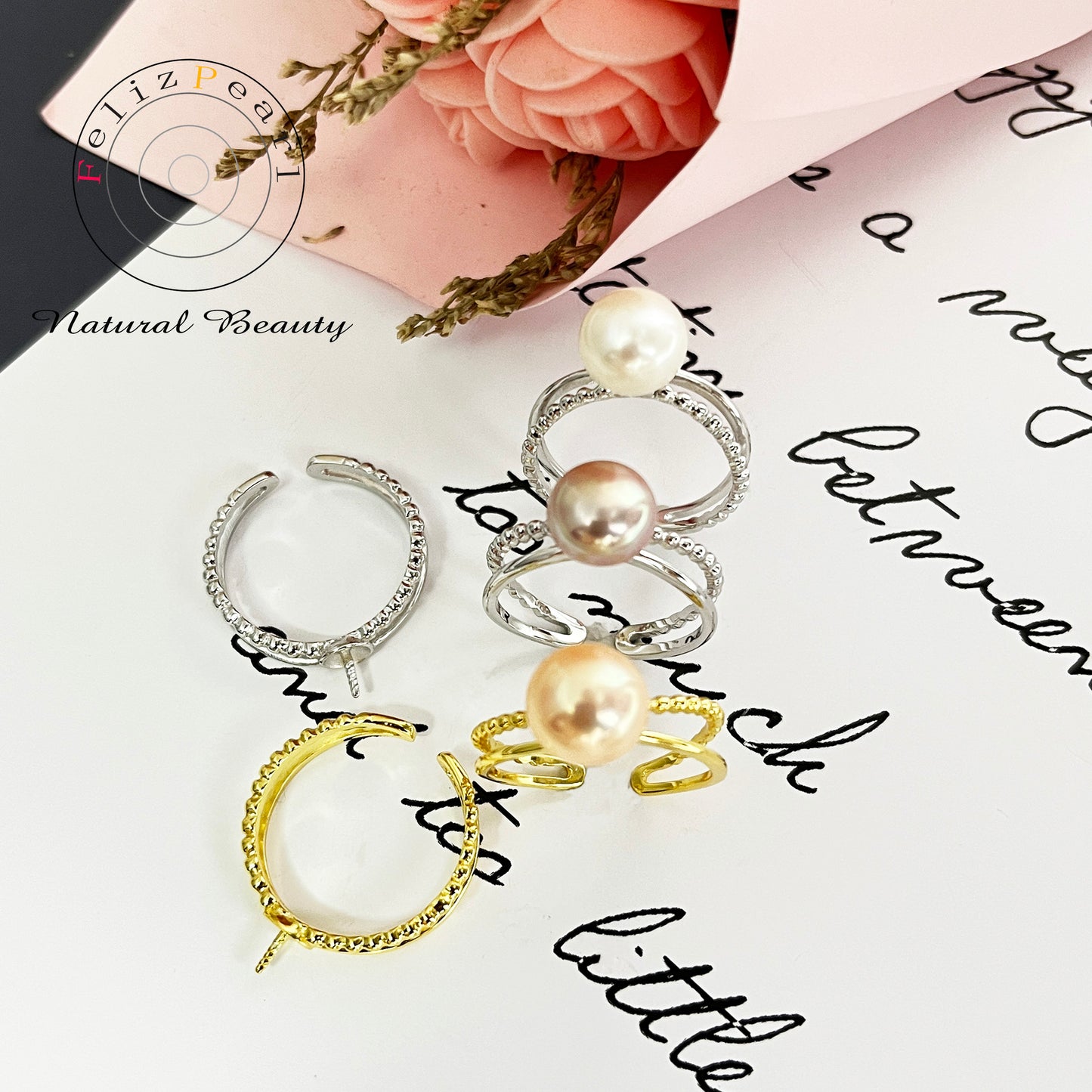 Wholesale Double Lines Pearl Ring Setting-S925 Sterling Silver - Feliz Pearl