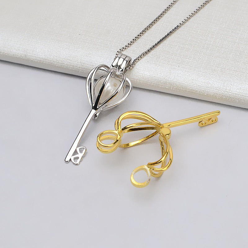 S925 Sterling Silver Key Cage Pearl Cage Pendant - Feliz Pearl